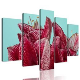 5-dielny obraz jedinečné kvety na tyrkysovom pozadí