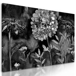 Obraz čiernobiela olejomaľba kvetov