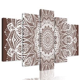 5-dielny obraz nekonečná Mandala v hnedom prevedení