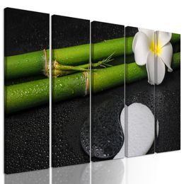 5-dielny obraz bambusové zátišie so symbolom Jin a Jang