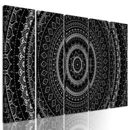 5-dielny obraz krásna čiernobiela Mandala