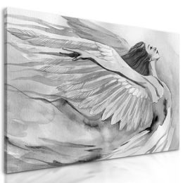 Obraz voľnosť krásneho anjela v čiernobielom prevedení