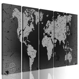 5-dielny obraz vintage mapa v čiernobielom prevedení