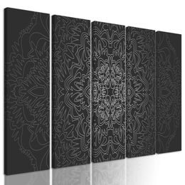 5-dielny obraz exotická Mandala v čiernobielom prevedení