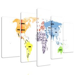 5-dielny obraz mapa sveta s pútavými nápismi