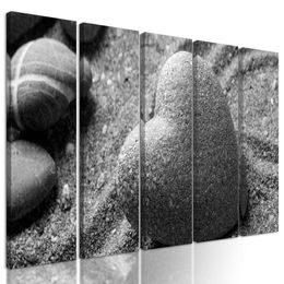 5-dielny obraz Zen kameň ako znak lásky v čiernobielom prevedení