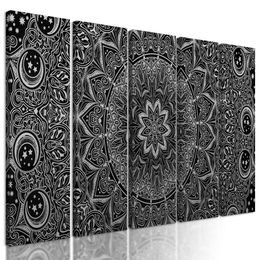 5-dielny obraz starodávna Mandala v čiernobielom prevedení