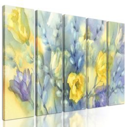 5-dielny obraz krásne tulipány v akvarelovom prevedení