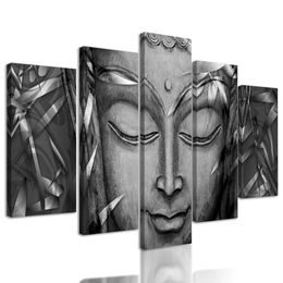 5-dielny obraz abstraktný Budha v čiernobielom prevedení