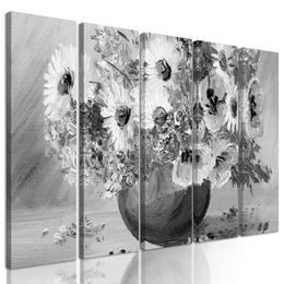 5-dielny obraz čiernobiele kvety vo vintage prevedení