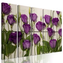 5-dielny obraz nádherné kvety s dreveným pozadím