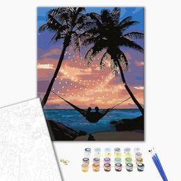Maľovanie podľa čísiel západ slnka na pláži