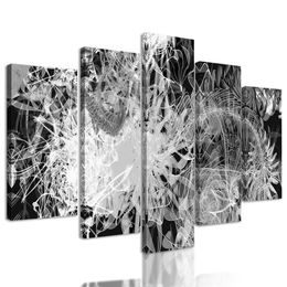5-dielny obraz abstraktné umenie v čiernobielom prevedení