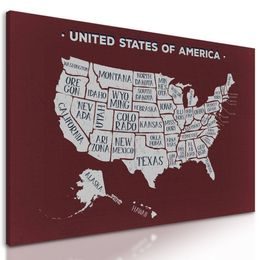 Obraz moderná mapa USA s bordovým pozadím