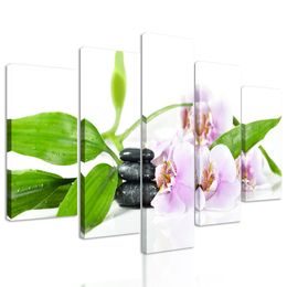 5-dielny obraz ukľudňujúce Zen zátišie s kvetmi orchidei