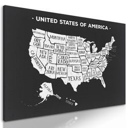 Obraz moderná mapa USA v čiernobielom prevedení