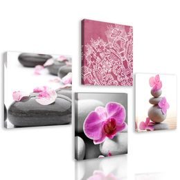 Set obrazov orchidea na pravidelných kameňoch