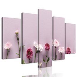 5-dielny obraz romantické kvetiny na staroružovom pozadí