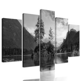 5-dielny obraz jazero obklopené horami v čiernobielom prevedení