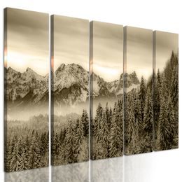 5-dielny obraz zamrznutý les v sépiovom prevedení
