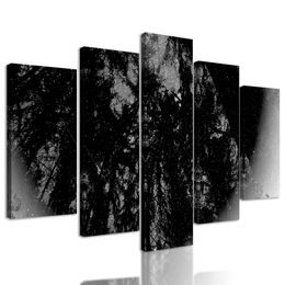 5-dielny obraz abstrakcia tropického lesa v čiernobielom prevedení