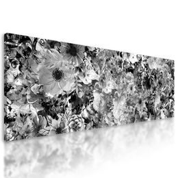 Obraz rozmanitosť kvetov v čiernobielom prevedení