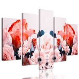 5-dielny obraz ružová romantická kytica