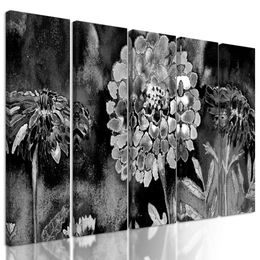 5-dielny obraz čiernobiela olejomaľba kvetov