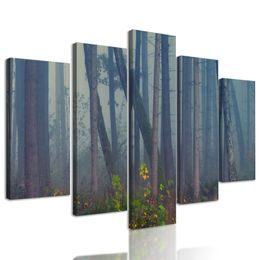 5-dielny obraz les zaliaty hmlou