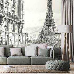 Samolepiaca tapeta čiernobiely retro pohľad na Eiffelovu vežu