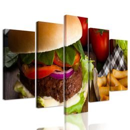 5-dielny obraz štavnatý hamburger