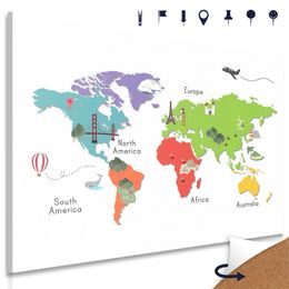Obraz na korku minimalistcká mapa sveta