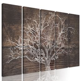 5-dielny obraz majestátny strom na drevenom pozadí