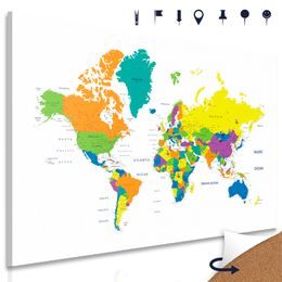 Obraz na korku farebne rozlíšená mapa sveta