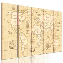 5-dielny obraz mapa sveta so starými obchodnými cestami