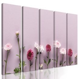 5-dielny obraz romantické kvetiny na staroružovom pozadí
