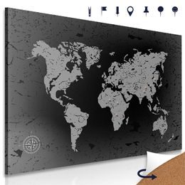 Obraz na korku čierno-šedá zaujímavá mapa