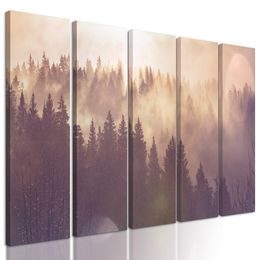 5-dielny obraz les zahalený hmlou