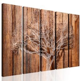 5-dielny obraz strom života na drevenom pozadí