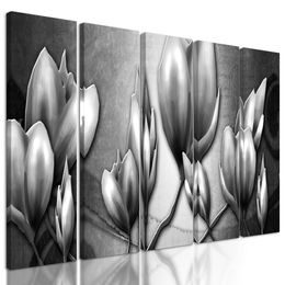 5-dielny obraz čiernobiele vintage kvety