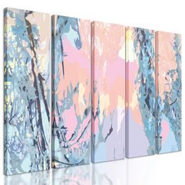 5-dielny obraz abstraktné zimné stromy