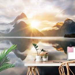 Fototapeta východ slnka nad jazerom na Novom Zélande