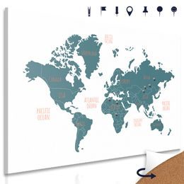 Obraz na korku mapa sveta v prehľadnom prevedení