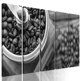 5-dielny obraz kvalitné zrnká kávy v čiernobielom prevedení