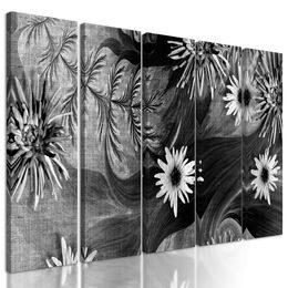 5-dielny obraz nádherné kvety s tajomným pozadím v čiernobielom prevedení
