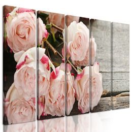 5-dielny obraz ruže na drevenom podklade