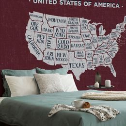 Samolepiaca tapeta moderná mapa USA s bordovým pozadím