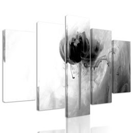 5-dielny obraz umelecké stvárnenie kvetu v čiernobielom prevedení