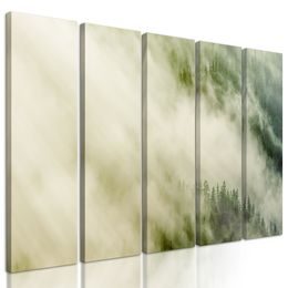 5-dielny obraz les zahalený do hmly