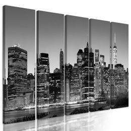 5-dielny obraz nočný New York v čiernobielom prevedení
